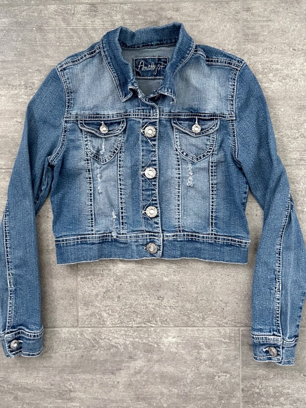 Amethyst Gem Button Jean Jacket Size 13/14